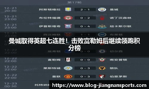 曼城取得英超七连胜！击败富勒姆后继续领跑积分榜